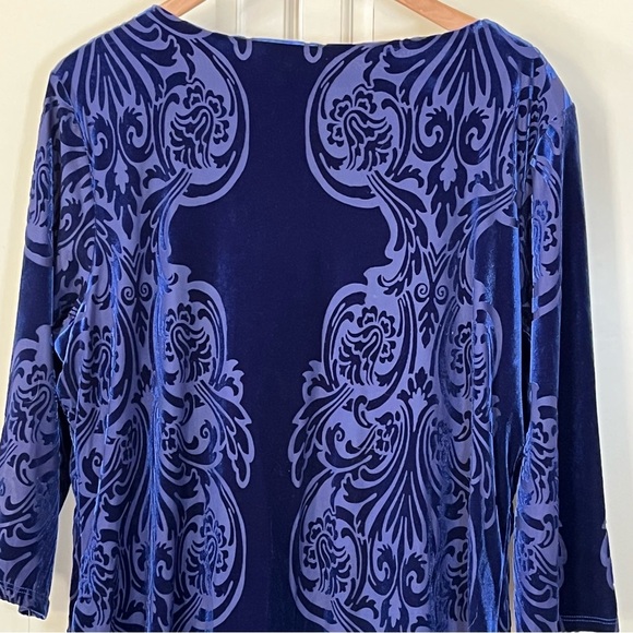 NWT Marina Royal Blue Stretch Velvet Burnout Placement Print Dress Size 18W - Picture 7 of 11